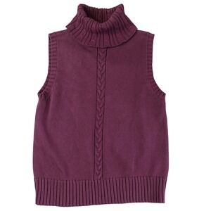 Vintage 90s Sweater Vest Womens L Burgundy Turtleneck Cable Knit Dark Academia